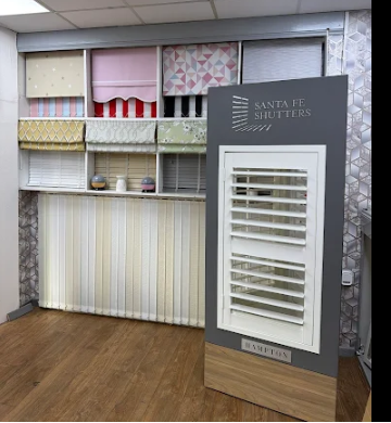 Santa Fe plantation shutter on display in the Leah's Blinds showroom